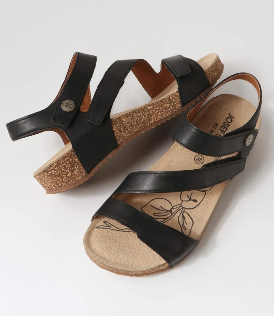 Sandales femme en cuir souple Tonga-25 Noir - Confort optimal avec semelle ergonomique - Collection Josef Seibel