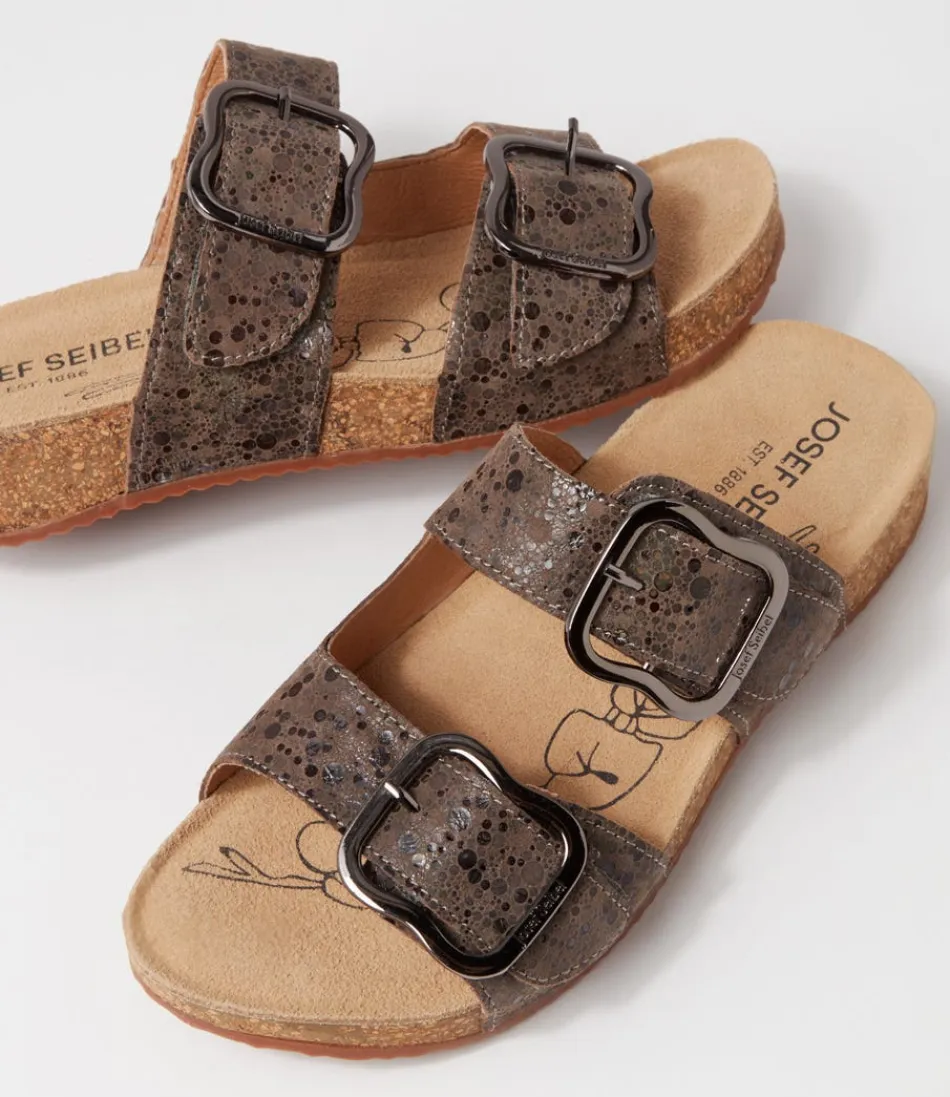 Sandales Confort Josef Seibel Tonga 64 - Cuir Texturé Multicolore Nuance Taupe pour Femme