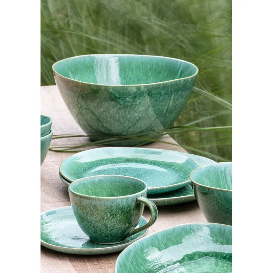 Saladier artisanal en grès émaillé vert forêt - Collection Pomax Vaisselle-TREILLE - Format 25,5 cm de diamètre pour préparation culinaire - Hauteur généreuse de 12 cm