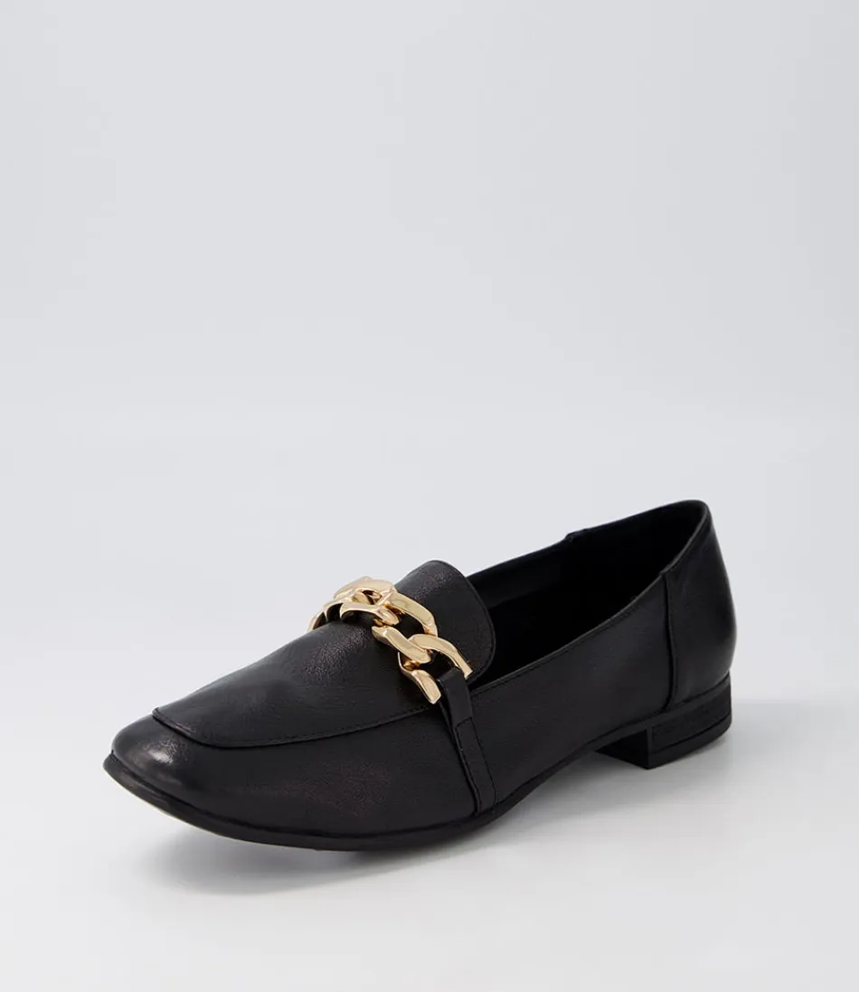 Mocassins femme en cuir doré Tucker Black - Chaussures plates élégantes DIANA FERRARI avec détails luxueux