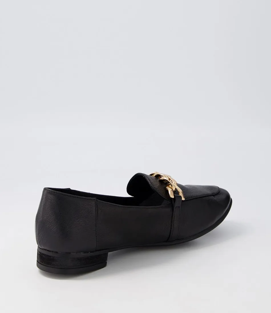 Mocassins femme en cuir doré Tucker Black - Chaussures plates élégantes DIANA FERRARI avec détails luxueux