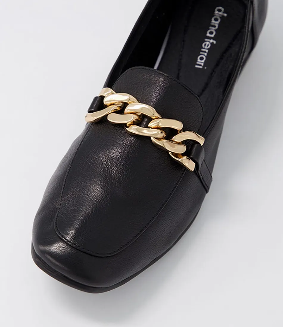 Mocassins femme en cuir doré Tucker Black - Chaussures plates élégantes DIANA FERRARI avec détails luxueux