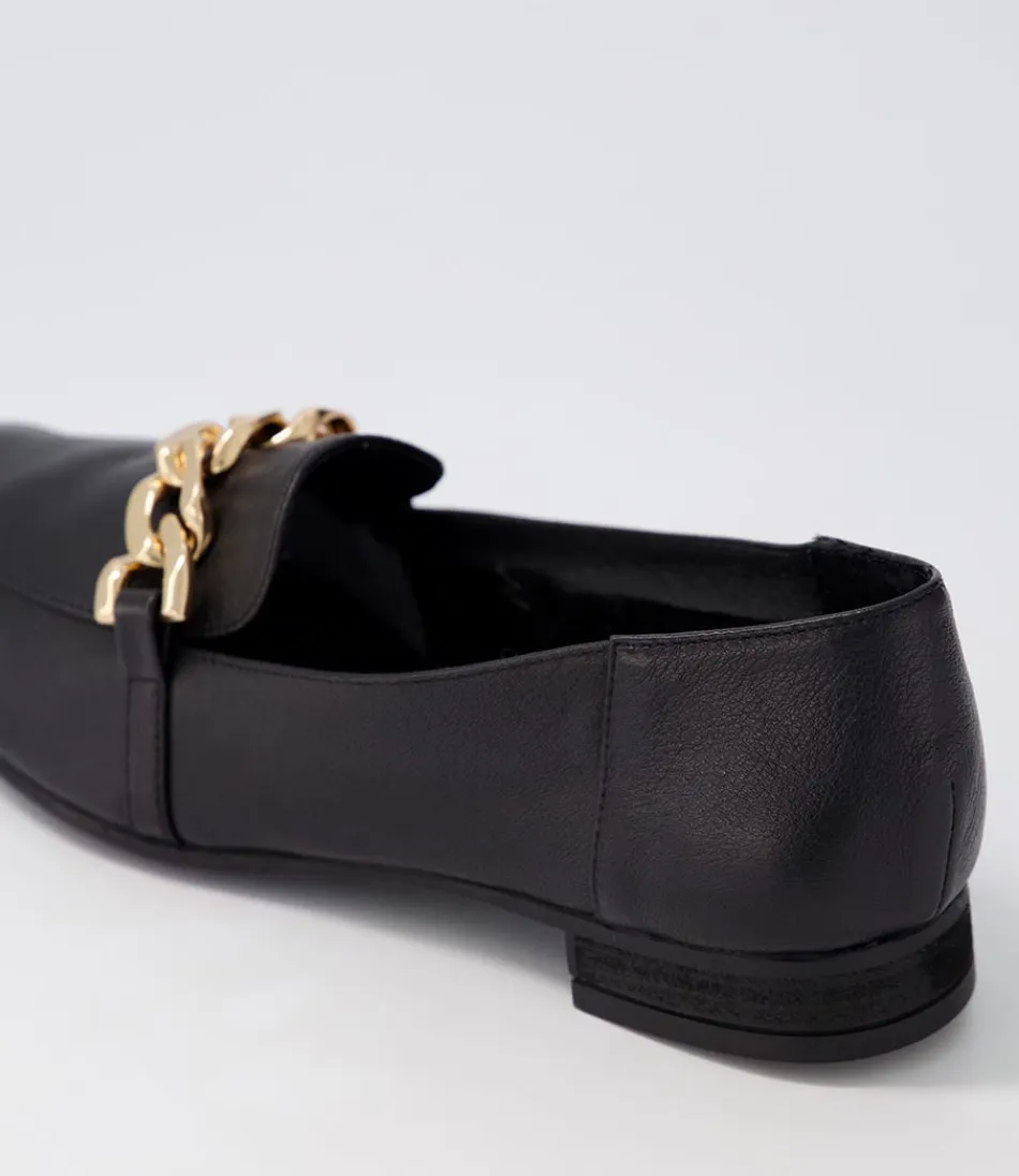 Mocassins femme en cuir doré Tucker Black - Chaussures plates élégantes DIANA FERRARI avec détails luxueux