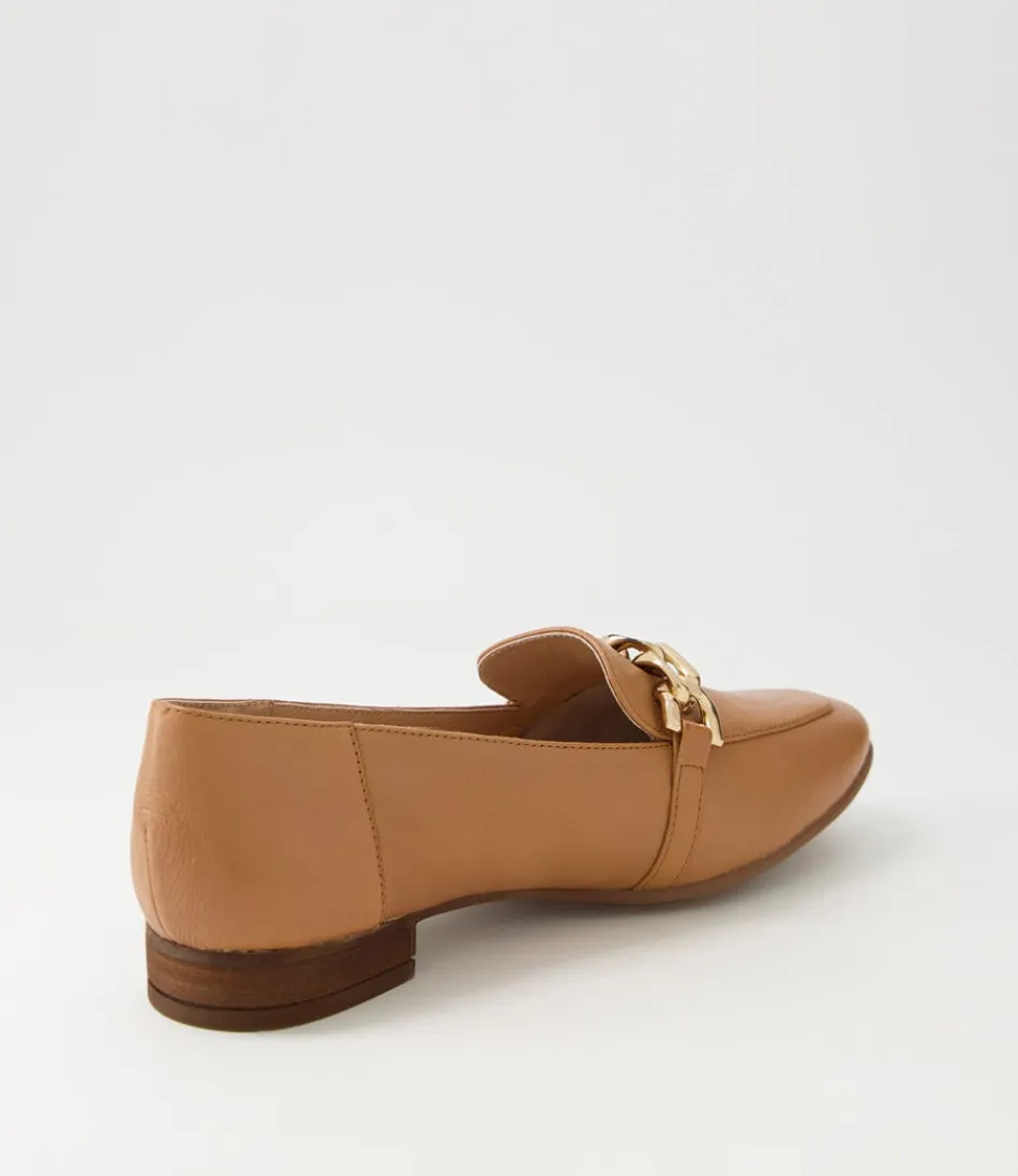 DIANA FERRARI Tucker - Mocassins Femme en Cuir Souple Patiné Doré Cognac - Chaussures Plates Décontractées à Détails Vintage