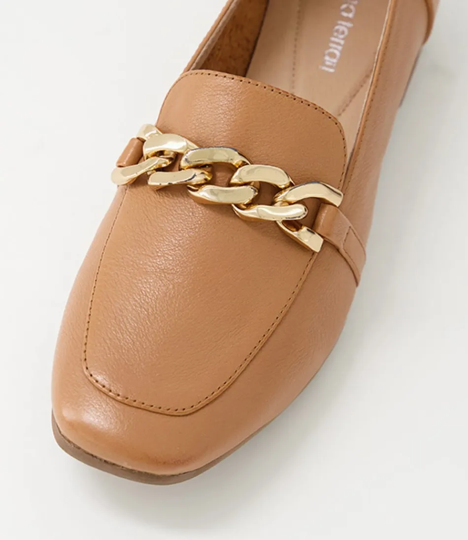 DIANA FERRARI Tucker - Mocassins Femme en Cuir Souple Patiné Doré Cognac - Chaussures Plates Décontractées à Détails Vintage
