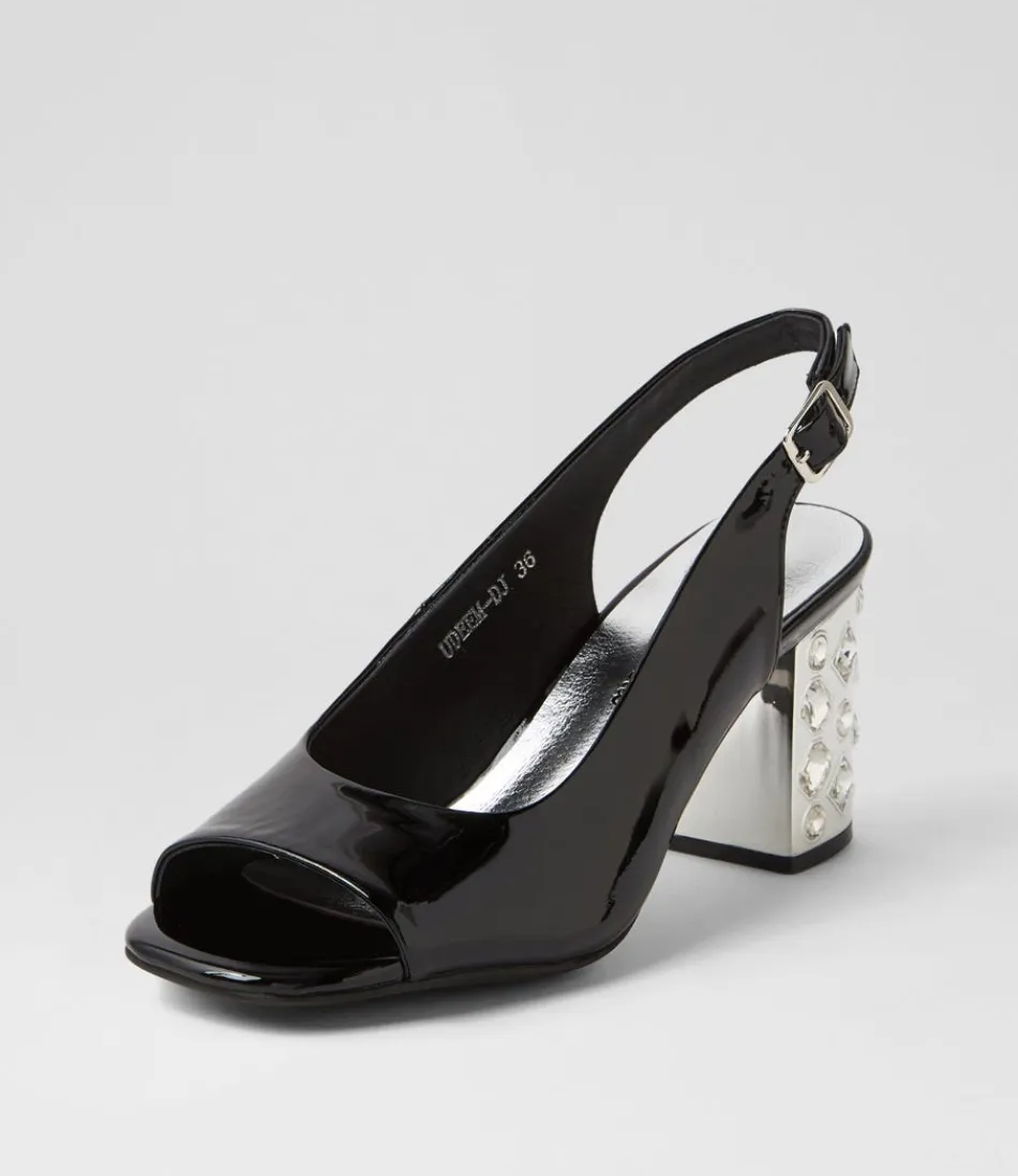 Escarpins Femme DJANGO & JULIETTE - Modèle Udeem en Cuir Verni Noir | Élégance Intemporelle & Chic Urbain - Sandales à Talons Hauts