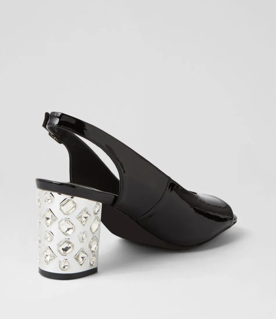 Escarpins Femme DJANGO & JULIETTE - Modèle Udeem en Cuir Verni Noir | Élégance Intemporelle & Chic Urbain - Sandales à Talons Hauts