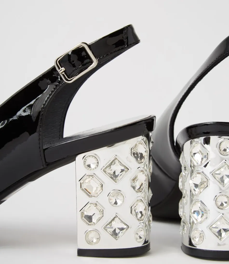 Escarpins Femme DJANGO & JULIETTE - Modèle Udeem en Cuir Verni Noir | Élégance Intemporelle & Chic Urbain - Sandales à Talons Hauts