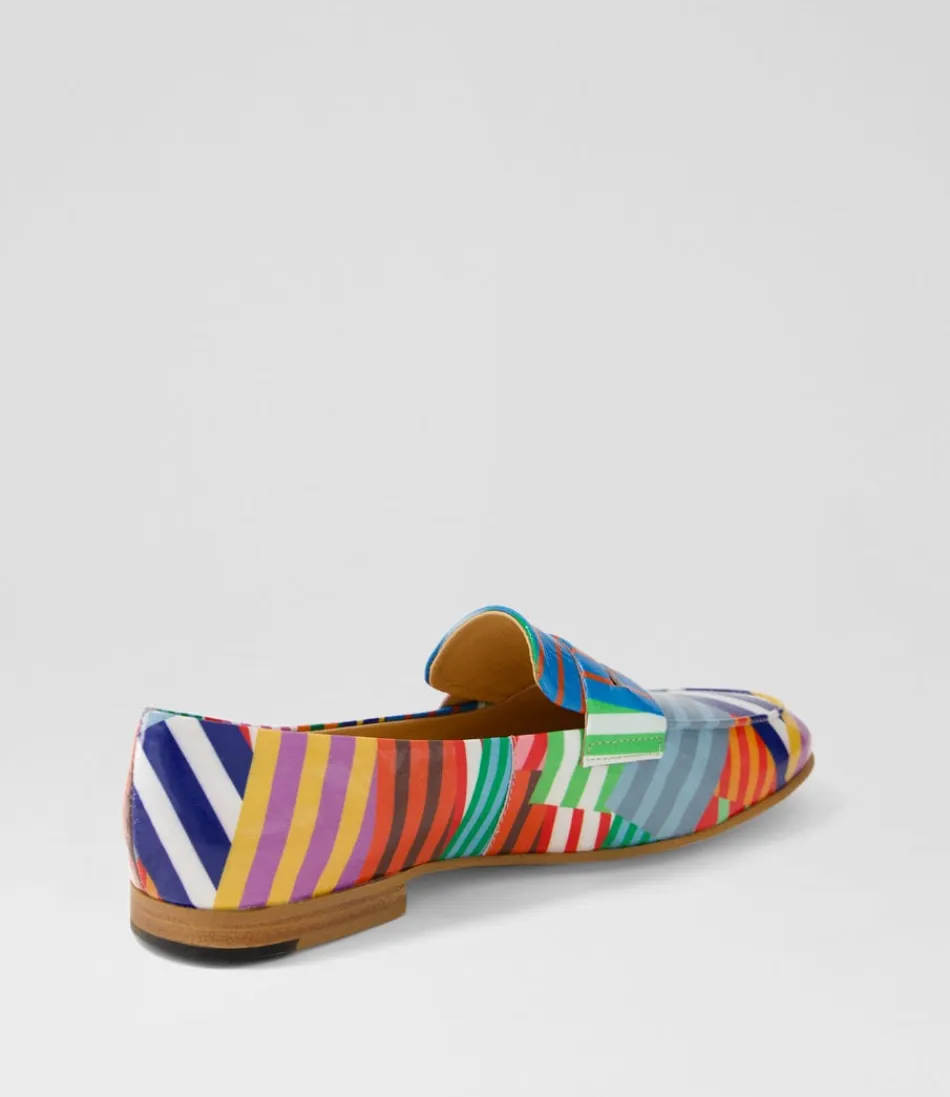 Mocassins femme Django & Juliette - Design rayures Ulani en cuir vernis multicolore