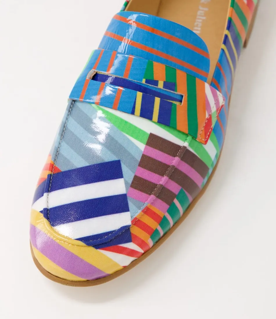Mocassins femme Django & Juliette - Design rayures Ulani en cuir vernis multicolore