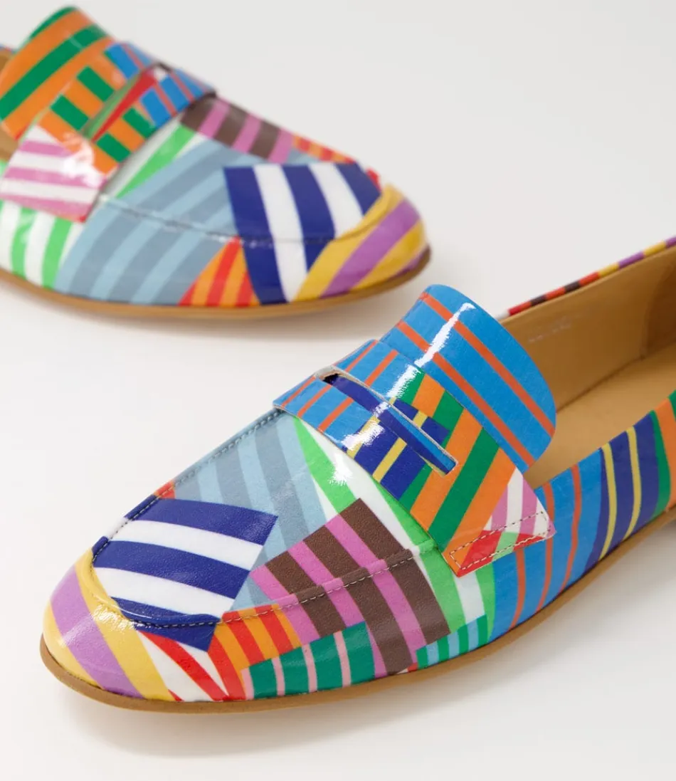 Mocassins femme Django & Juliette - Design rayures Ulani en cuir vernis multicolore