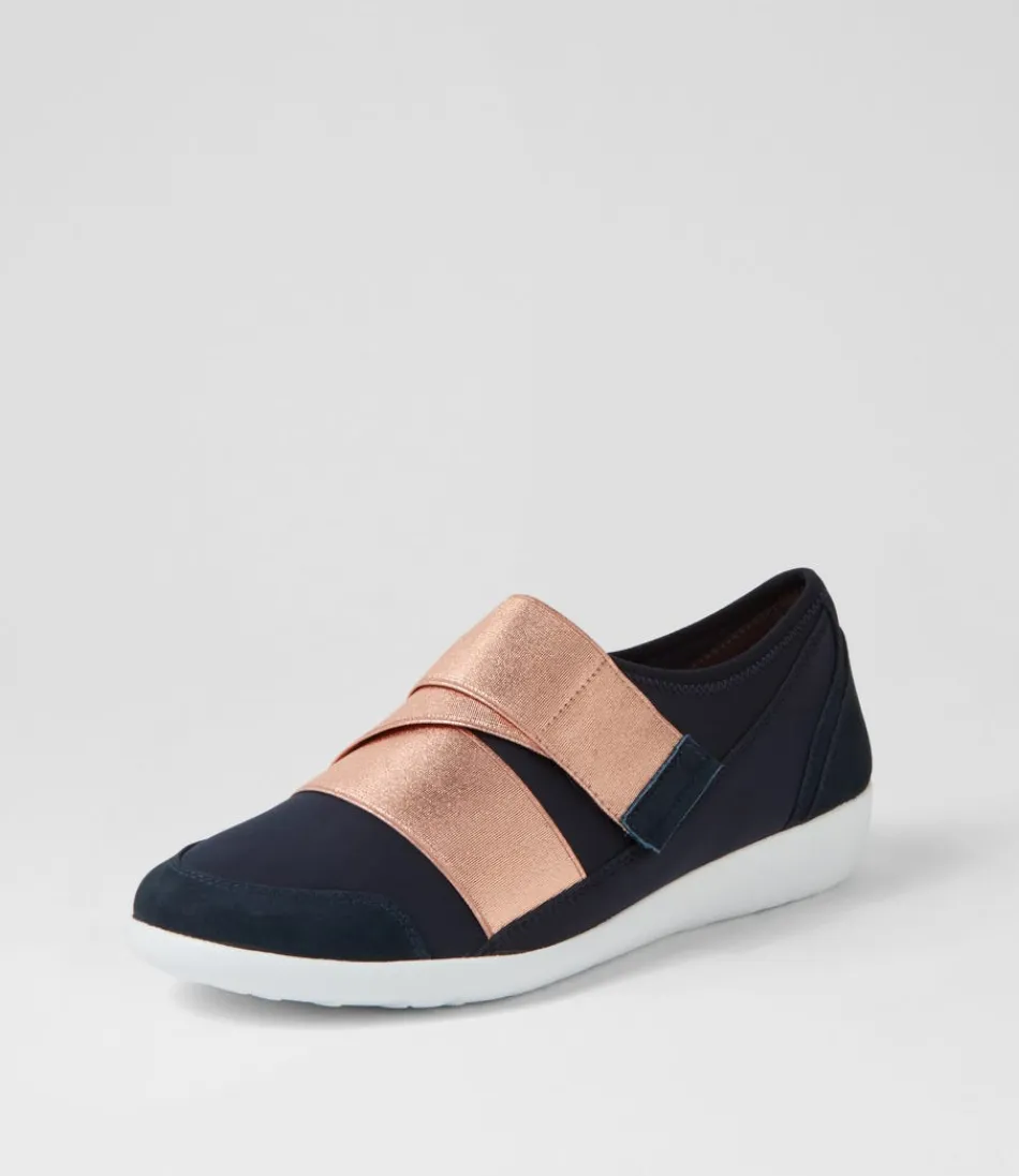 Baskets Urbaines Élégantes ZIERA - Confort Optimal en Néoprène pour Femme, Coloris Bleu Marine & Doré Rosé