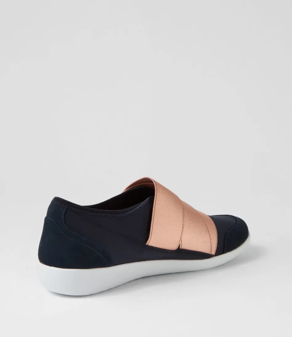 Baskets Urbaines Élégantes ZIERA - Confort Optimal en Néoprène pour Femme, Coloris Bleu Marine & Doré Rosé