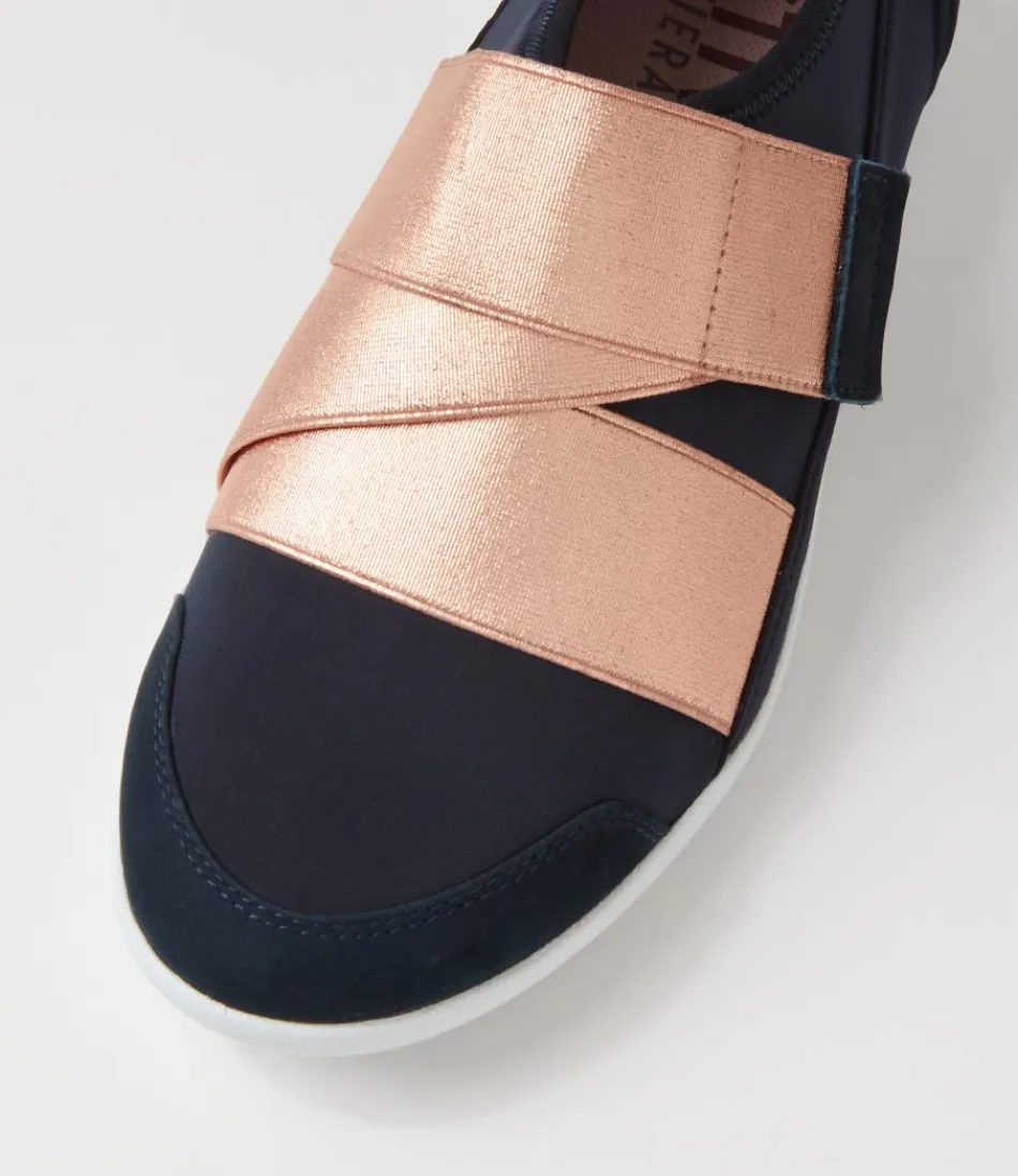 Baskets Urbaines Élégantes ZIERA - Confort Optimal en Néoprène pour Femme, Coloris Bleu Marine & Doré Rosé