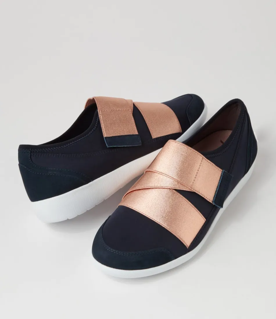 Baskets Urbaines Élégantes ZIERA - Confort Optimal en Néoprène pour Femme, Coloris Bleu Marine & Doré Rosé
