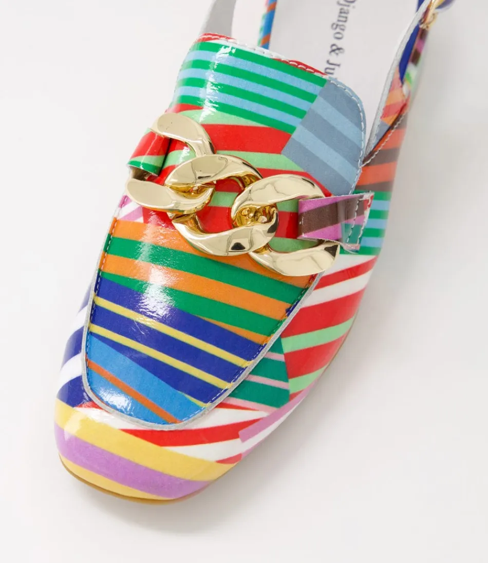 Escarpins Femme DJANGO & JULIETTE - Loafers Chic à Talons Vernis avec Motif Rayé Multicolore Vabor