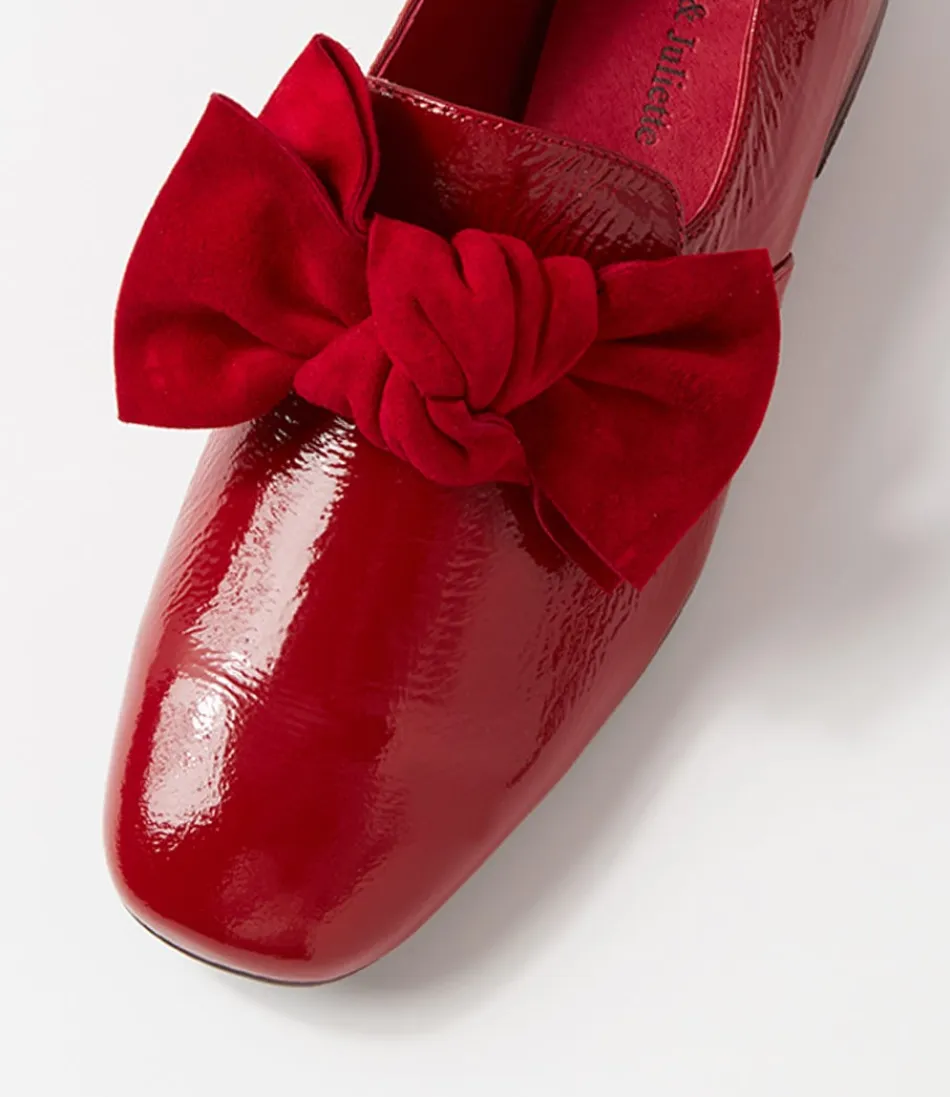 Escarpins élégants Django & Juliette pour femme - Modèle Varva en daim verni rouge bordeaux avec talons assortis