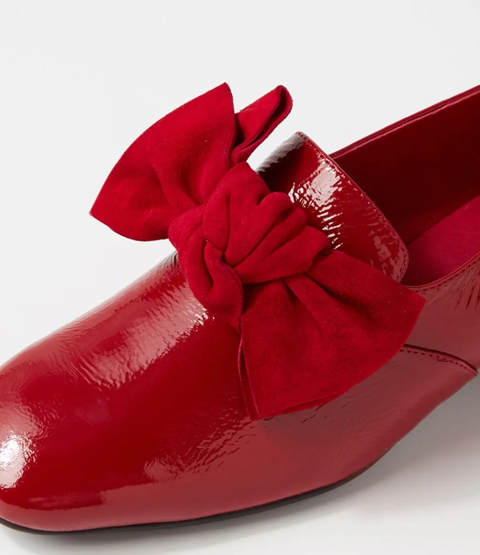 Escarpins élégants Django & Juliette pour femme - Modèle Varva en daim verni rouge bordeaux avec talons assortis