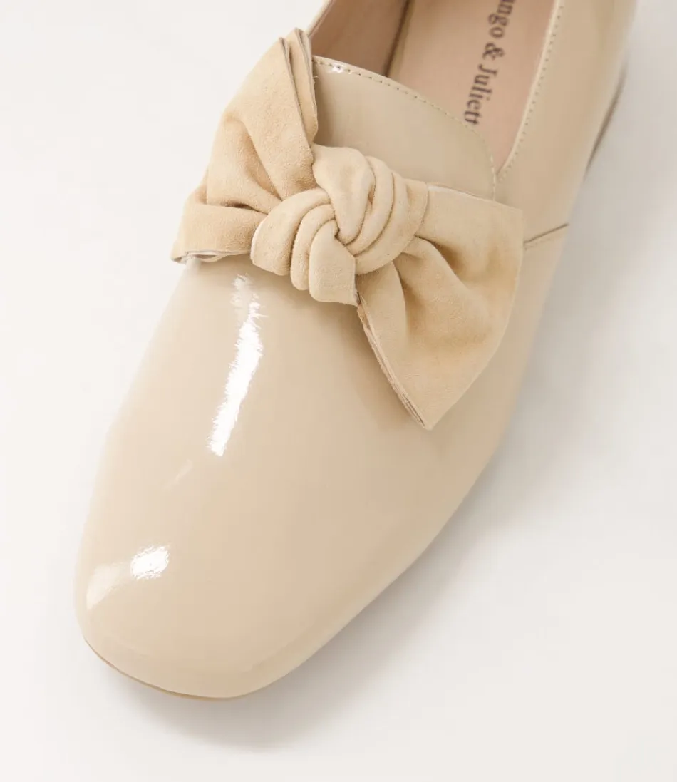 Mocassins Femme DJANGO-JULIETTE - Talons confortables en suède verni nuance latte, style urbain raffiné