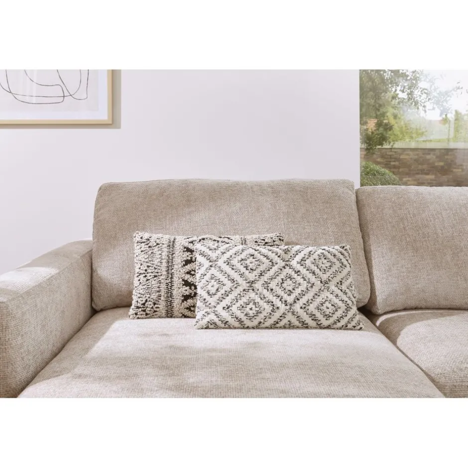 Coussin décoratif VERSO par Pomax - Tissu doux en coton et viscose - Format idéal 50x30 cm - Noir et blanc - Parfait pour canapé ou lit