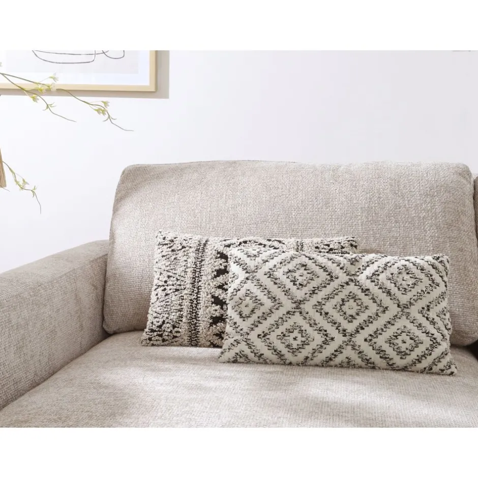 Coussin décoratif VERSO par Pomax - Tissu doux en coton et viscose - Format idéal 50x30 cm - Noir et blanc - Parfait pour canapé ou lit