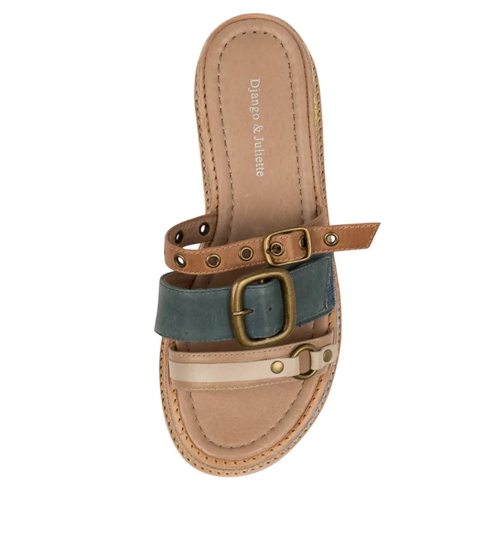 DJANGO & JULIETTE - Espadrilles Femme en Toile Bleu Vitan Multicolore - Chaussures d'Été Confortables avec Semelle Tressée - Style Méditerranéen Léger