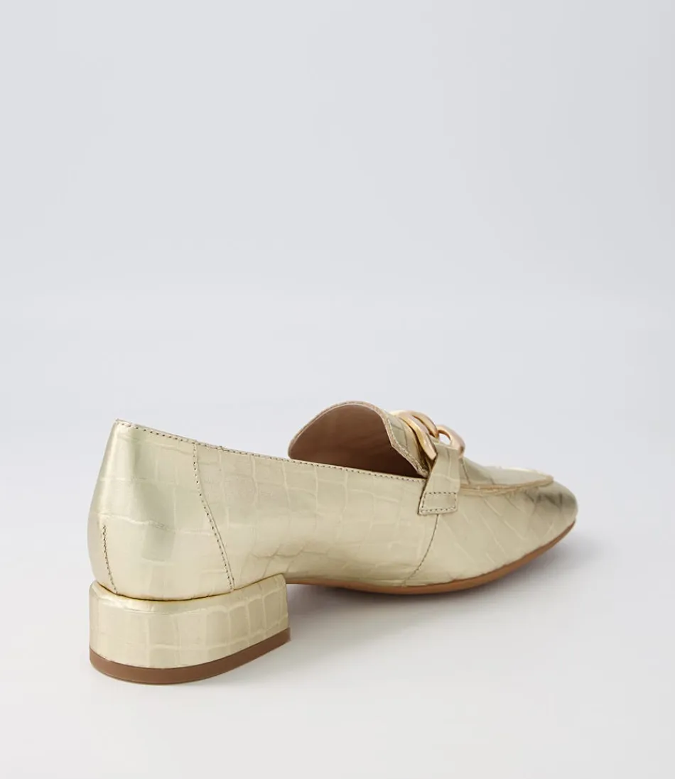 Escarpins chic en cuir crocodile doré Vivandy - Mocassins à talons hauts DJANGO & JULIETTE pour femme