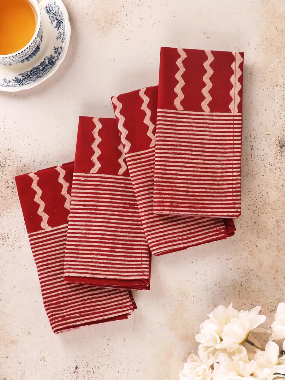 Lot de 4 serviettes en coton bio teintées à la main - Collection Wanderlust par April Cornell - Prix doux pour élégance bohème