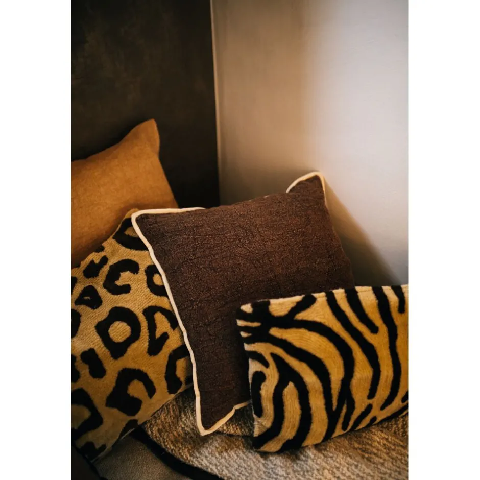Coussin naturel WILDLIFE - Housse en toile mixte coton et lin 60x40 cm - Teinte cacao foncé - Édition limitée Pomax