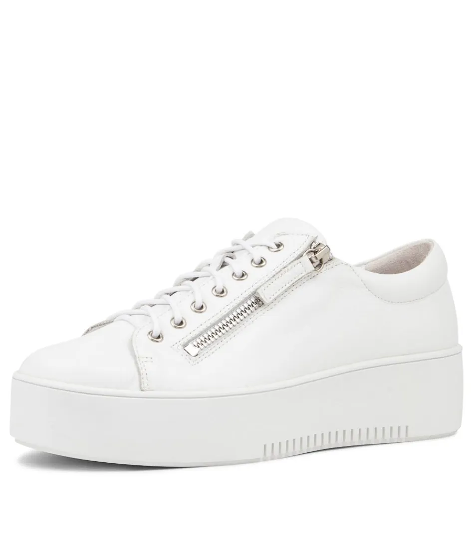 Escarpins Django & Juliette pour femme - Baskets compensées Wolfie en cuir blanc avec détails graphiques originaux