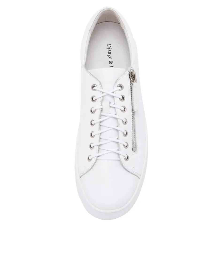 Escarpins Django & Juliette pour femme - Baskets compensées Wolfie en cuir blanc avec détails graphiques originaux