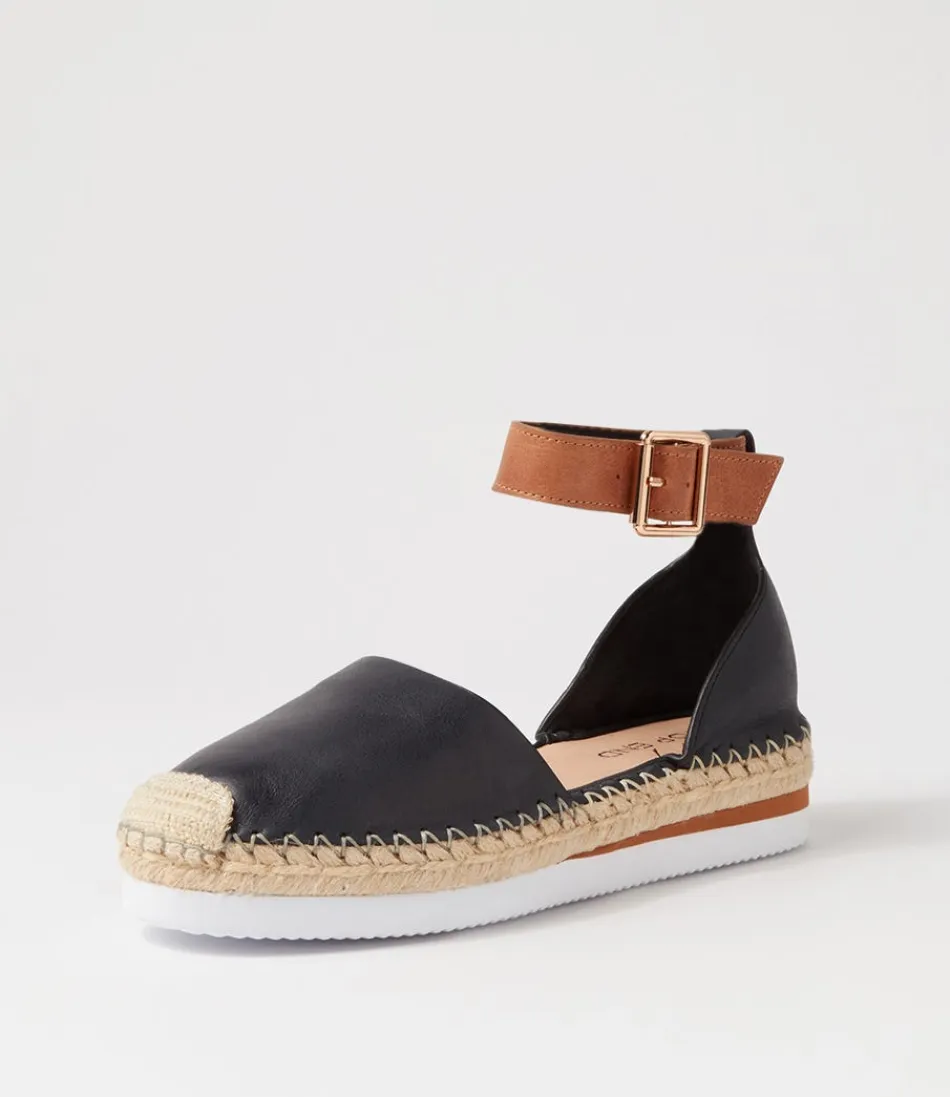 Espadrilles Haut de Gamme pour Femme - Wolver en Cuir Souple Noir & Miel, Style Méditerranéen Tendance Été 2024