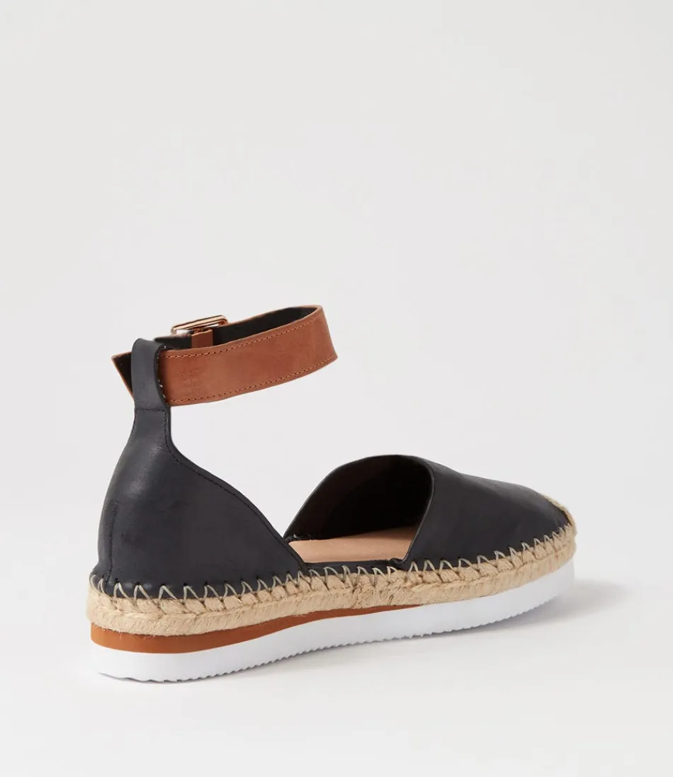 Espadrilles Haut de Gamme pour Femme - Wolver en Cuir Souple Noir & Miel, Style Méditerranéen Tendance Été 2024
