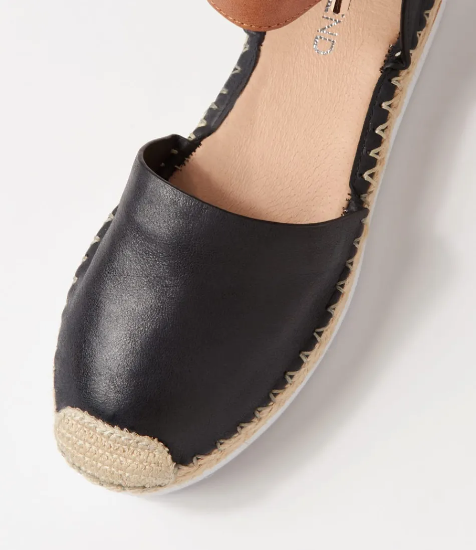 Espadrilles Haut de Gamme pour Femme - Wolver en Cuir Souple Noir & Miel, Style Méditerranéen Tendance Été 2024