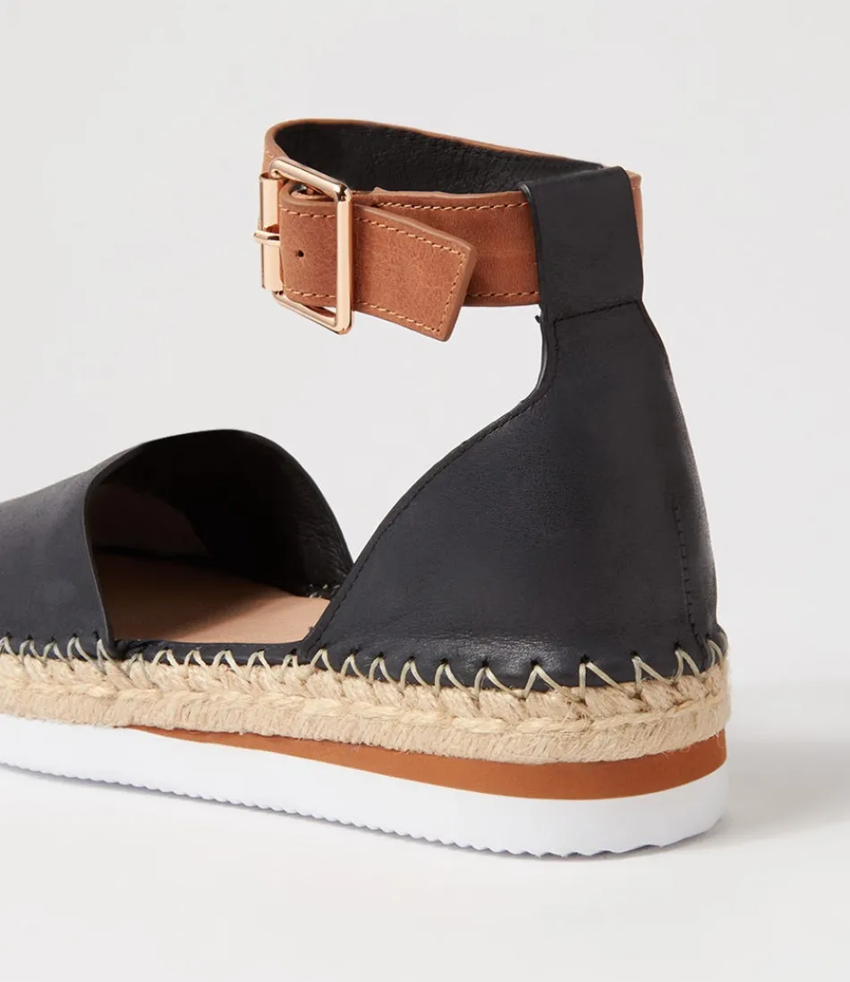 Espadrilles Haut de Gamme pour Femme - Wolver en Cuir Souple Noir & Miel, Style Méditerranéen Tendance Été 2024
