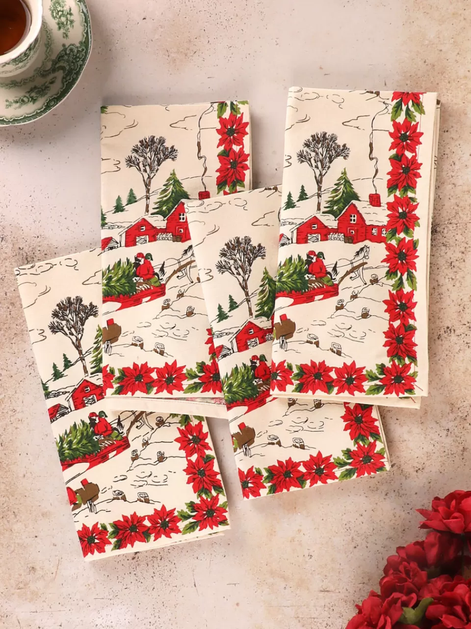 Lot de 4 serviettes festives April Cornell - Édition spéciale Noël en liquidation