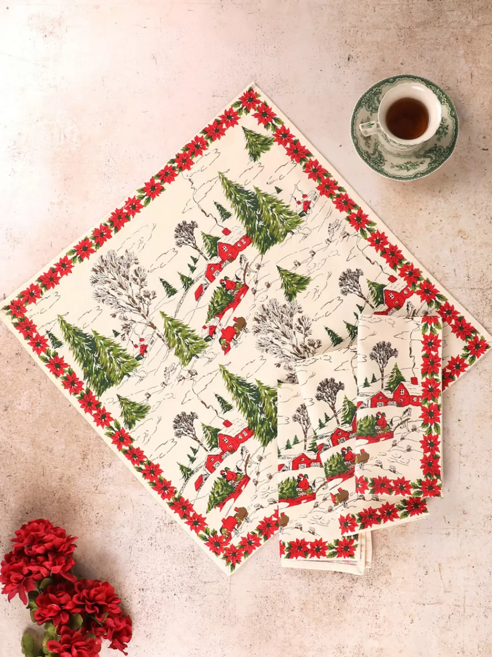 Lot de 4 serviettes festives April Cornell - Édition spéciale Noël en liquidation